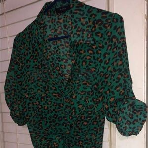 Green leopard blouse